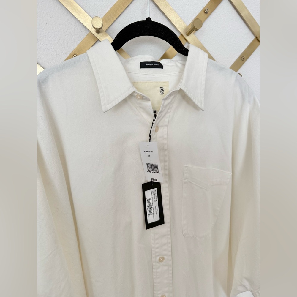 R13 Oversized Boxy Button Up Dress White Asymmetrical Hem Size Large - Picture 6 of 8